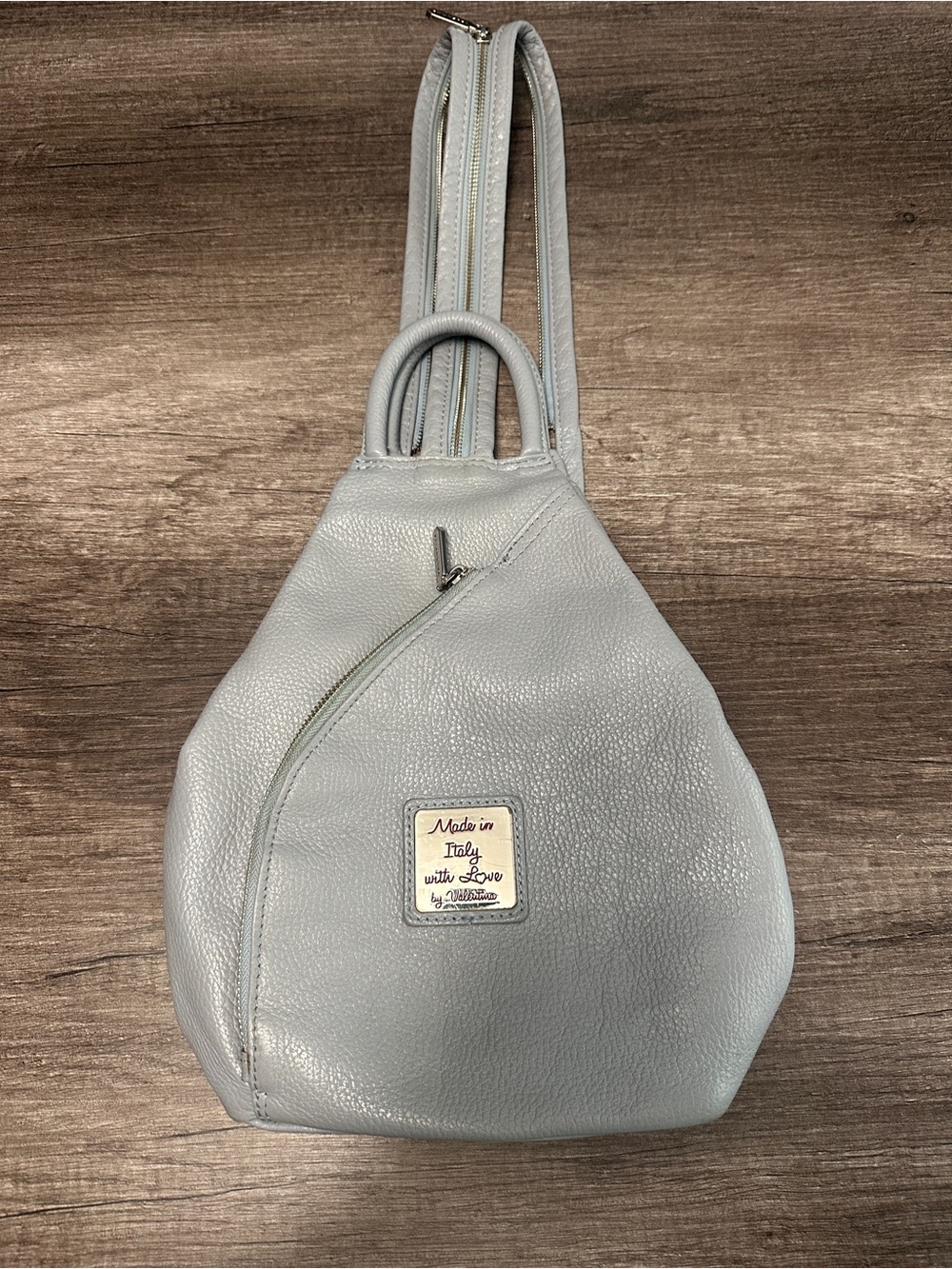 Valentina Made in Italy Blue Pebbled Mini Backpack Zip Adjustable Strap
Pockets